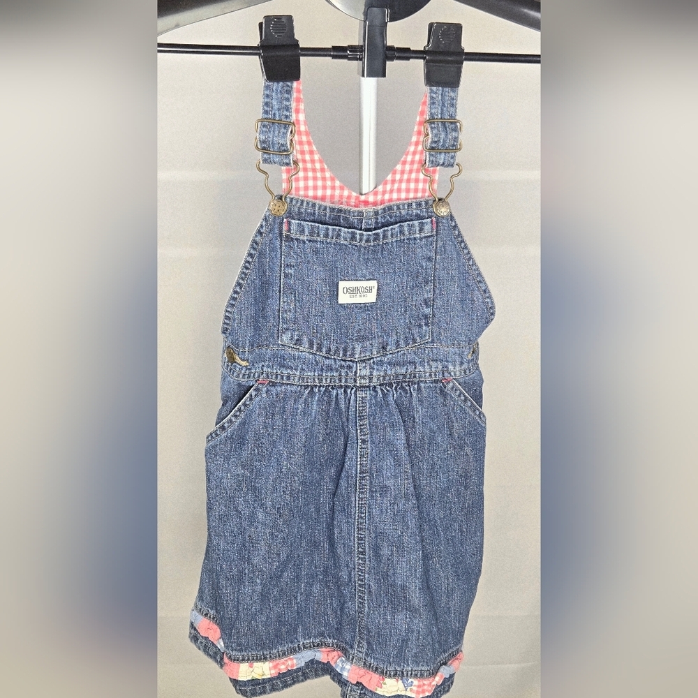 Vintage Oshkosh B'Gosh Denim Ruffle Hem‎ Overall Dress, Size 3